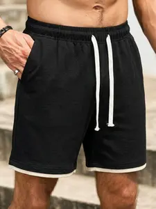 Men's Daily Commute Sporty Breathable Fake Two-Piece Colorblock Casual Athleisure Shorts, Ideal for Streetwear, Vacation, Beach