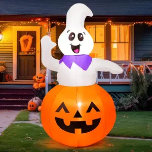 5 FT Halloween Inflatable Cute Pumpkin Ghost Outdoor Decorations Blow Up Yard Ghost in Pumpkin with Built-in LEDs for Indoor Party Garden Lawn Decor