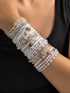 Boho Style Women's Multi-Layer Stackable Bracelet Set, Faux Pearl Crystal Beaded Wristbands, Bracelets Stacking, Daily Vacation Commute Wear, Beautiful Bracelets