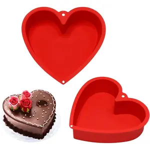 8 Inch  Heart Shaped Cake Pans, 2 Pack Heart Cake Pan with Hanging Hole(Red)
