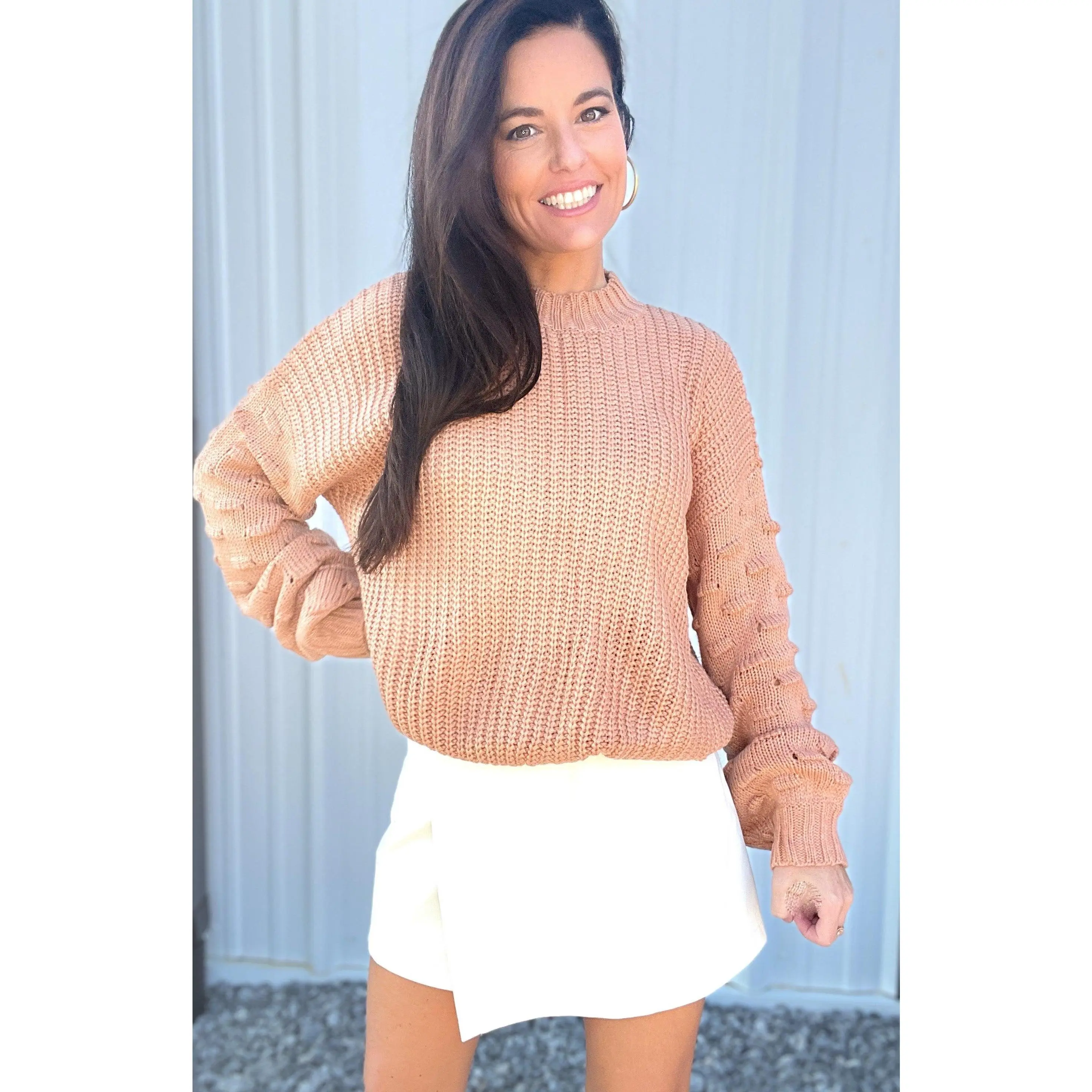 Terracotta Bishop Sleeve Ribbed Knit Sweater