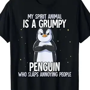 Men'S Funny Penguin Graphic T-Shirt - "My Spirit Animal is a Grumpy Penguin" Saying Tee - Lightweight Summer Shirt for Everyday & Formal Wear - Casual Round Neck Top for Men - Funny Animal Lover Gift Idea, Penguin Gifts,