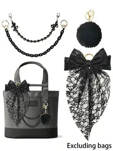 4-Piece Lace Bag Decor Set, Lace Bow Beaded Chain, Acrylic Chain, Fuzzy Ball, Lace Bow Scarf, Universal Handbag Bucket Bag Charm