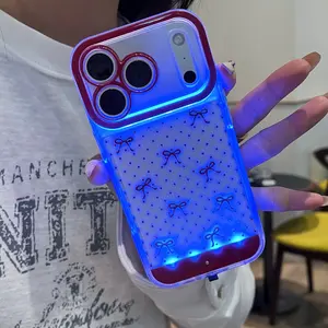 Sound-Control Glowing Bowknot Phone Case, Hollow Out Cartoon Design, Compatible with iPhone X/XR/XS Max/11/12/13/14/15/16/17 Pro/plus/pro Max