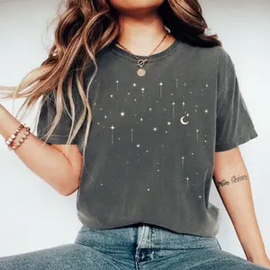 Starlight Comfort Colors Shirt, Celestial Moon & Stars Tee, Mystical Astrology T-Shirt, Cosmic Space Graphic Shirt, Astrological Gift for Star Lovers