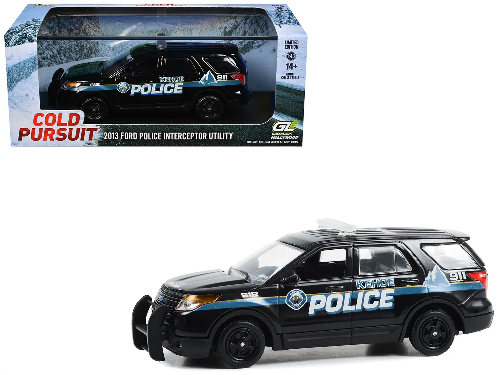 2013 Ford Police Interceptor Utility "Kehoe Police Dept" Black with White "Cold Pursuit" 1/43 Diecast Model Car by Greenlight