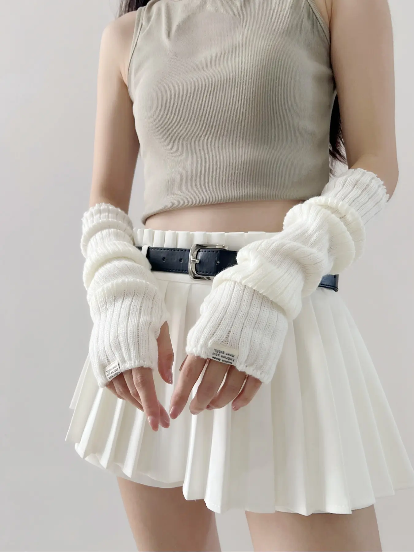 Women's Autumn Winter Knitted Gloves Arm Warmers, Y2K Punk Style Fingerless Half-Finger Mitts, Cute Loose Fit for Daily Use, Mittens