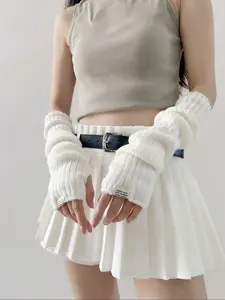 Women's Autumn Winter Knitted Gloves Arm Warmers, Y2K Punk Style Fingerless Half-Finger Mitts, Cute Loose Fit for Daily Use, Mittens