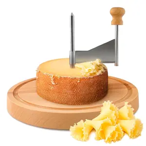 Girolle Cheese Shaver Tool for Making Rose-Shaped Cuts - Tête de Moine & Girolle Cheese Curler Wheel Fitted with Fasteners & Non-Slip Pads - Stainless Steel Construction with Sharp Blade & Wood Base