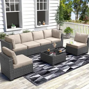 Gaomon 7-Piece All-Weather PE Rattan Wicker Patio Sectional Set - Modular Sectional Couch with Multiple Seats, Coffee Table, Cushions, Easy Setup for Garden, Balcony