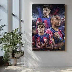 Barcelona Poster - Lewandowski, Raphinha, Lamine Yamal - Football Poster - Digital Print - Football Art - Soccer Poster