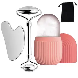 3 in 1 Ice Face Roller & Gua Sha Tool ＆ Ice Molds with Storage Bag, Facial Skincare Ice Roller Mold, Skin Care Tools, Massage Roller Lifting Contouring Tool, Facial Beauty Instrument, Ice Roller Set