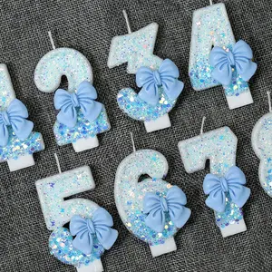 Bow Decor Number Candle, 1 Count Creative Birthday Cake Candle, Cake Top Decoration, Wedding Cake Topper, Party Decoration Supplies for Birthday, Wedding, Baby Shower, Ornaments