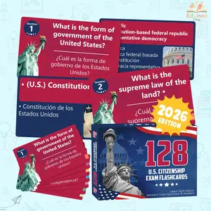 2026 U.S. Citizenship Exam Prep Flashcards – 128 Civics Questions Bilingual English/Spanish – Color-Coded, Portable for Self-Study | Tarjetas de Estudio para el Examen de Ciudadanía de EE.UU. 2026 – 128 Preguntas Cívicas Bilingües Inglés/Español