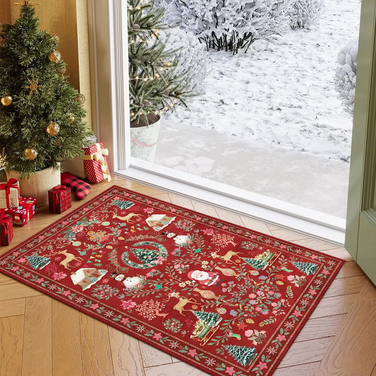 Christmas rug, 1 count entrance floor mat,Christmas decoration doormat, Washable Entryway Anti-slip rug,soft comfortable area rug, Christmas Gift, multifunctional suitable for bathroom area, living room bedroom bedside, kitchen, laundry，Hallway