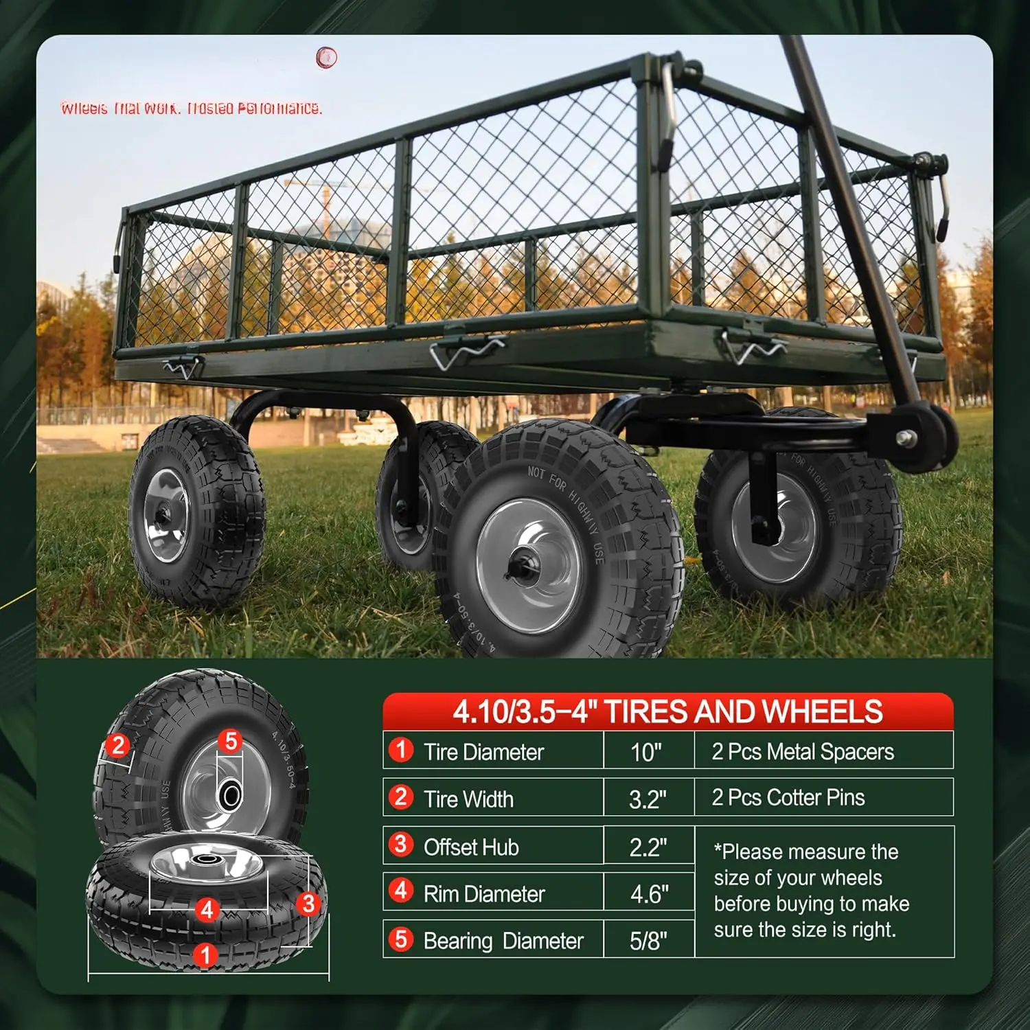 2 Pack 10 Inch Flat Free Solid Tires – 4.10/3.50-4 For Hand Trucks & Wheelbarrows