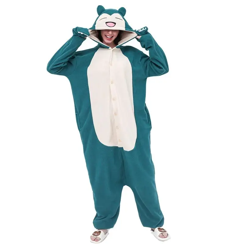 TAKARA TOMY Women's Teens' Long Sleeve Loose Fleece Smile Snorlax Onesie Kigurumi Pajama Set, Adult Cosplay Costume, Christmas Anime Loungewear Clothes, Christmas Pajamas