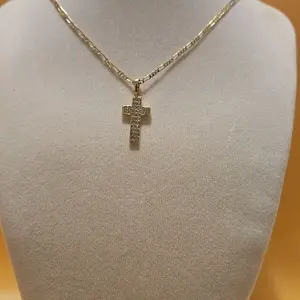 Small Pendant Cross with Chain 14k Gold Plated Elegant Faith Jewelry for Women