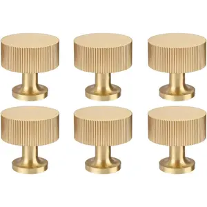 6pcs Solid Brass Cabinet Knobs Pulls for Cabinet Drawer Dresser, Modern Gold Knobs Handles 1"x1"/25mmx25mm with Brushed Brass Finish