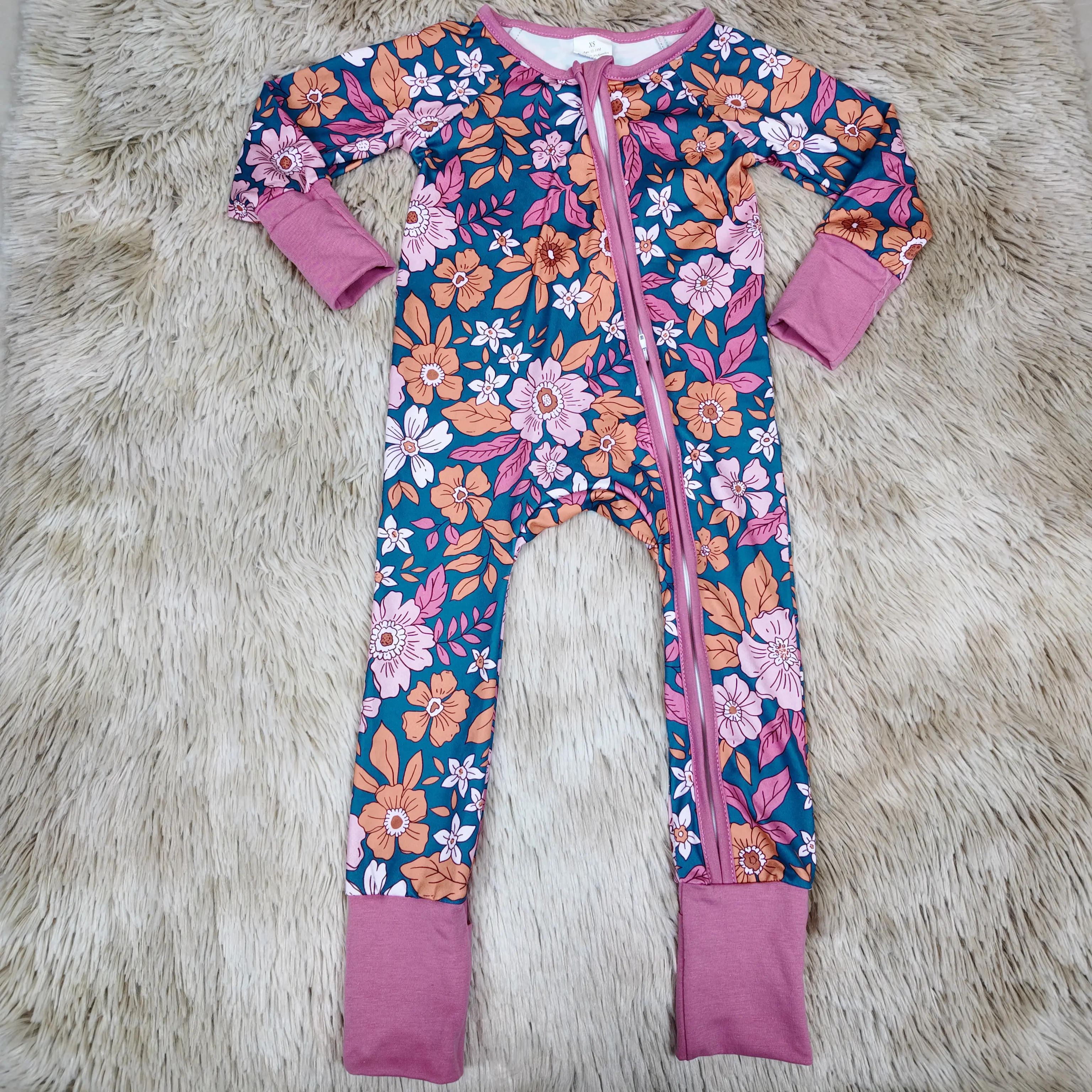 Baby Girls' Newborn Pajamas & Sleepwear Outfits, Floral Print Long Sleeve Romper, Baby Clothing with Zipper Closure for Easy Dressing, 0-2 Years