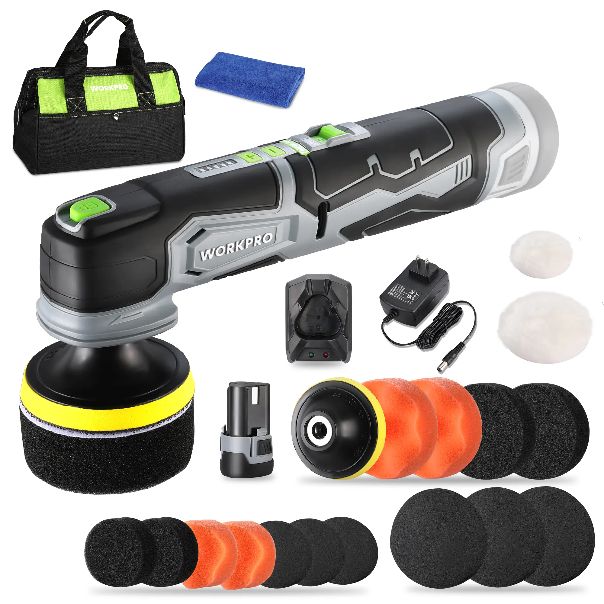 #toolupgrade WORKPRO Cordless Mini Buffer Polisher, 12V Buffer Polisher for Car Detailing, 5 Variable Speed, Compact Cordless Polisher Kit for Waxing, DIY Projects, Furniture Polishing