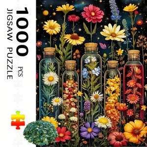 S&H 500/1000 Piece Adult Puzzle - Glass Painting Design, Including Daisies and Wildflower Vase, Perfect for Family Entertainment, Home Decoration, Engaging Gift, High-Quality Printing