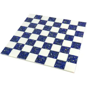 18'' Borderless Marble Stone Luxury Chess Board - Lapis lazuli Blue and White