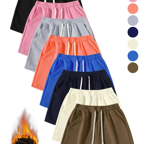 Men's 4-Part Fleece-Lined High-Elastic Jorts, Printed Elastic Waist Athletic Shorts, Unisex Compatible, 8-Color Simple Print, Hot Pink Option, Streetwear Activewear Bottoms, Four-Part
