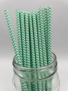 Paper Straw Green Chevron