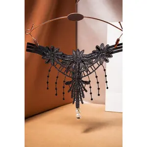 Embroidered Fringe Pearl Thong