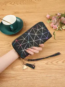 Women's Fashion Geometric Pattern Long Wallet, Casual Pu Leather Zipper Wallet for Daily Used, Casual Trendy Versatile High-quality Daily Wallet