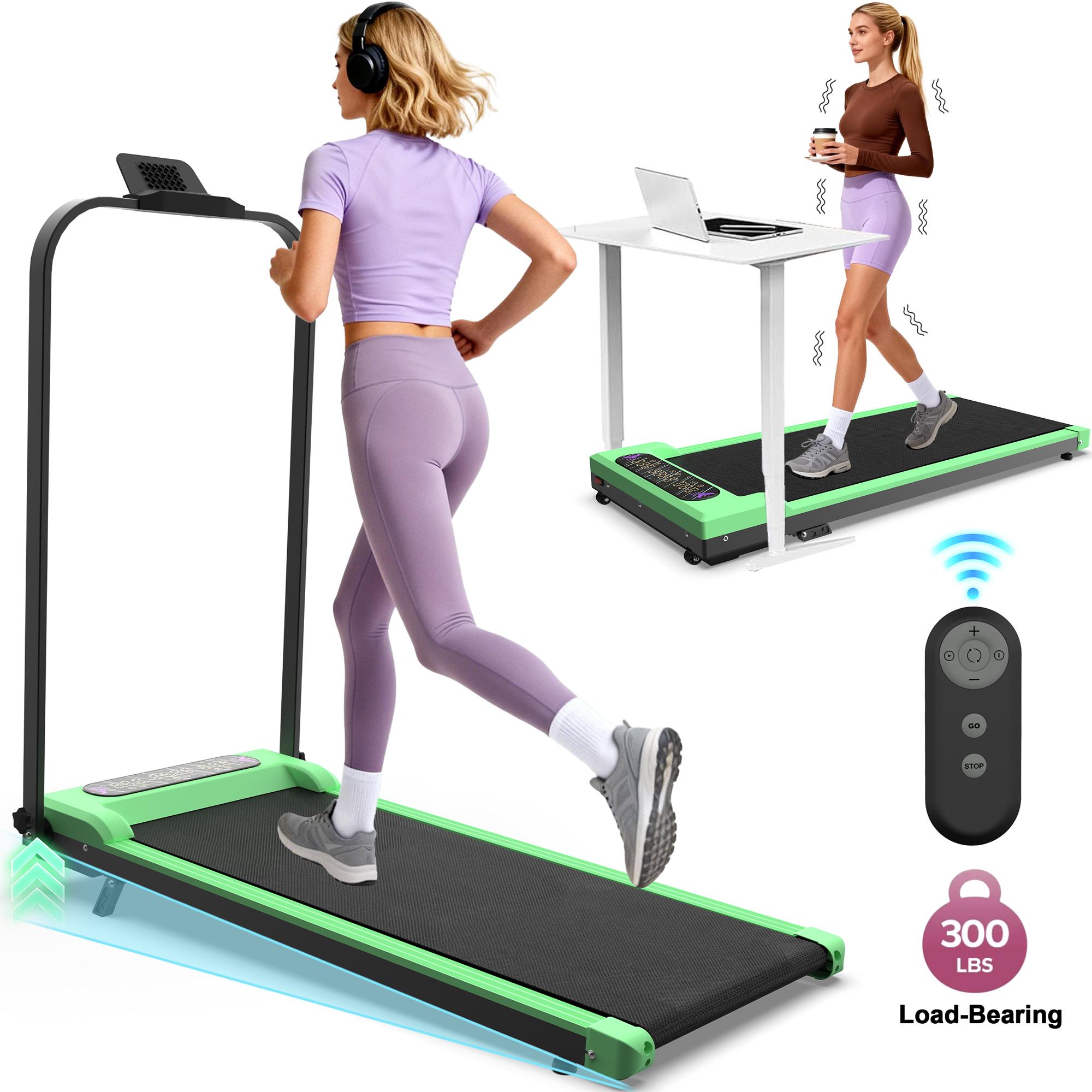 【KINMAC】Foldable Treadmill with Handle Bar & Incline 2 in 1 Upgrade Portable Under Desk Walking Pad Vibration Pad Remote Control for Home Office Small Spaces