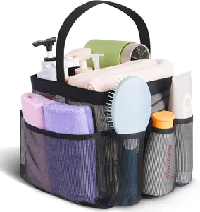 Portable mesh shower caddy for college dorm essentials, featuring 8 large pockets for plenty of storage. Organiser