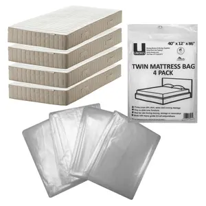 UBMOVE Twin Size Mattress Covers 4 Pack 40 x 12 x 86" Box Spring & Mattress Clear 2 Mil Polyethylene with Small Holes for Moisture Protection