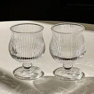 Two-Pack Vintage Glass Cups, Style Short Footed Wine Glass Set, Coffee Juice Cups, Small Capacity Sweet Wine Cups, Unique Retro Design