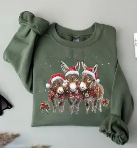 Christmas Donkey Sweater, Farm Mom Sweatshirt, Christmas Lights Shirt, Donkey Lover Gift, Xmas Season T-Shirt, Holiday Teacher Gifts, Soft Cotton Tees, Long Sleeve, Farmer Animal tees