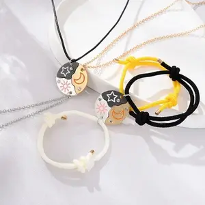 Sun, Moon & Star Magnetic Puzzle Necklace & Bracelet Set for 3 Friends – Adjustable Friendship Jewelry with Rhinestones, Perfect Gift for Best Friends & Sisters Birthday Valentine’s Day