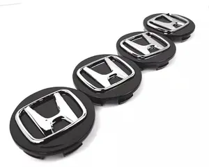 Chrome on Black Embossed Chrome HONDA Set Of 4 Wheel Center Caps 69MM