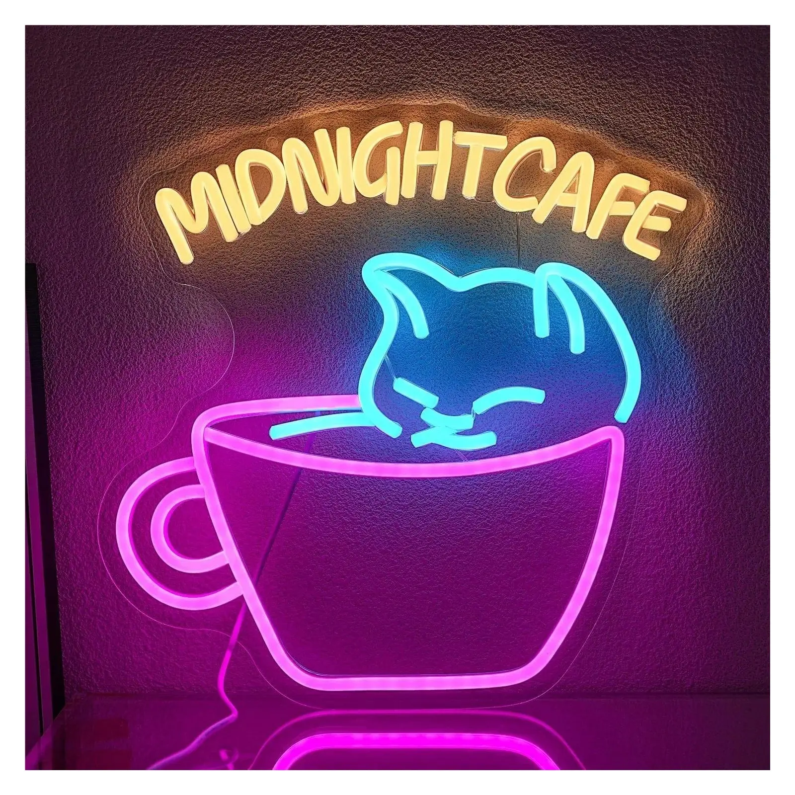 Sign Illuminated Midnight Cafe Neon Sign Coffee Cup Cat Light Dimmable For Dinner Dessert Shop Bakery Bar Restaurant Decor 29.5cmx29.5cm