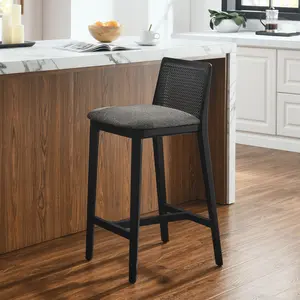 Monarch Wood and Rattan Counter Stool in Black Black Gray