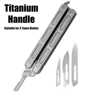 Titanium Alloy Pocket Knife, Replaceable Surgical Blade, Multifunctional EDC Tools, With Bottle Opener, for Outdoor Camping Cutting, With 20pcs replacement blades
