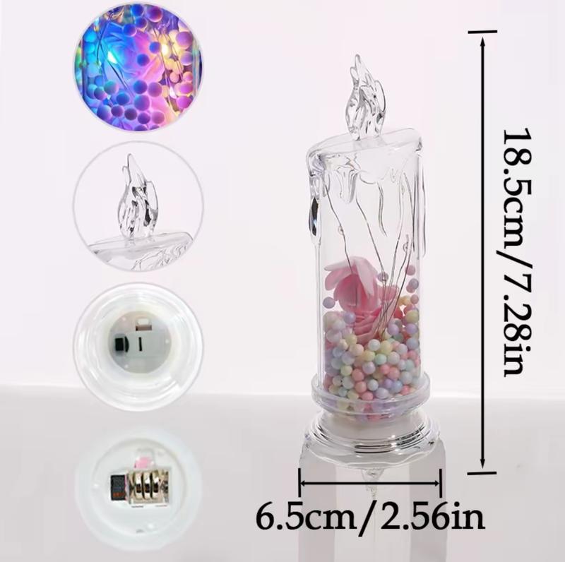 Set of 4 Multicolor Rose Flame-Free Candles Creative Ambiance Romantic Candles LED Realistic Electronic Candles with Preserved Flowers Night Light Decorative Piece Valentine's Day, Halloween, Christmas Gifts Wedding & Proposal Decorations