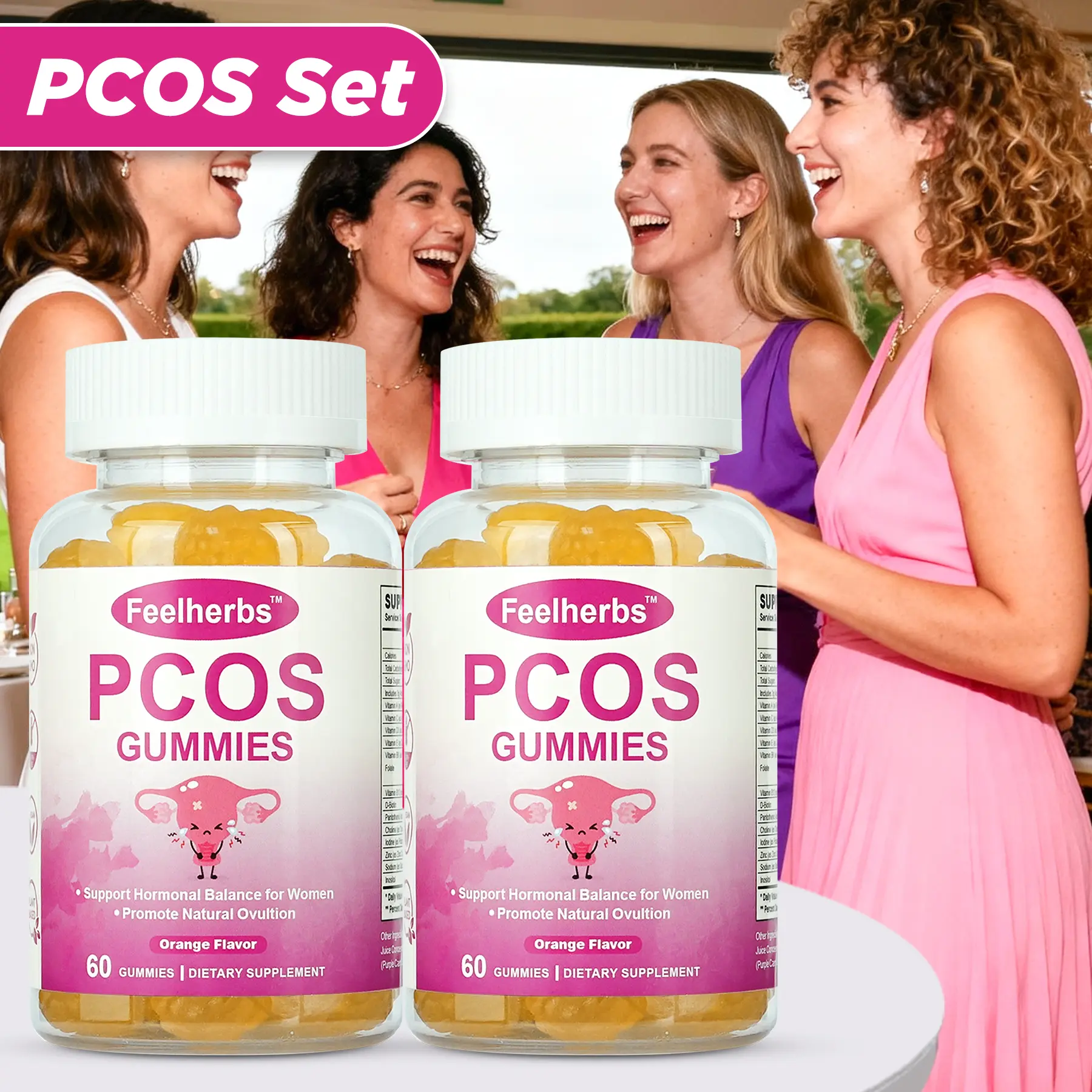 Women's Organic Vegan Orange Flavor Chewable PCOS Support Dietary Supplement Gummies (2PCS) - Adult Healthcare for Menstrual Cycle Health, Hormonal Balance & Fertility