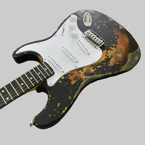 Worn Black ST Guitar Vintage Handed Relice , SSS pickup, Solid Alder Body