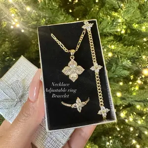 3pc Gold Plated Set. Necklace, adjustable ring and bracelet