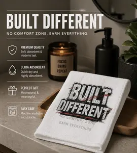 Built Different Hand Towel Motivational Bathroom Decor Hustle Mindset Gift No Comfort Zone Earn Everything Towel