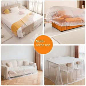 10-Pack Disposable Plastic Dust Covers, Full Coverage with Elastic Band, Waterproof Anti-Dust Sofa Bed Furniture Protector, 240x520cm Clear