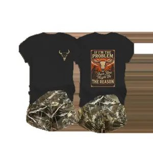 Women'S T-Shirt, Casual, Comfortable Fabric, Crew Neck Short-Sleeve, Loose-Fit, & Camouflage, Western Skull & Slogan Graphics