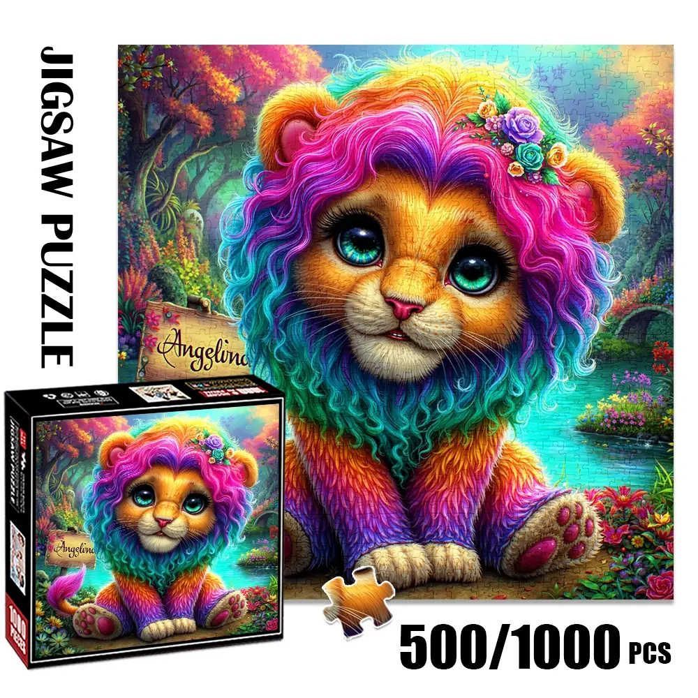 1pc 1000 piece adult puzzle 58x58cm Colorful Lion with Floral Crown in Enchanted Landscape 500 pieces paper jigsaw puzzle art suitable for DIY creative games for adults and families, birthday and holiday Family Puzzle Art Puzzles