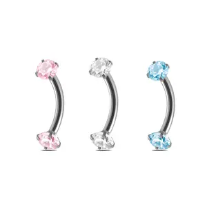HERVAY 16G/8MM Hypoallergenic Stainless Steel Eyebrow Ring - Pink/White Crystal with Heart/Planet/Lips Accents - Rook/Helix/Daith Compatible - Unisex Multi-Piercing Jewelry (Nose/Ear/Eyebrow)